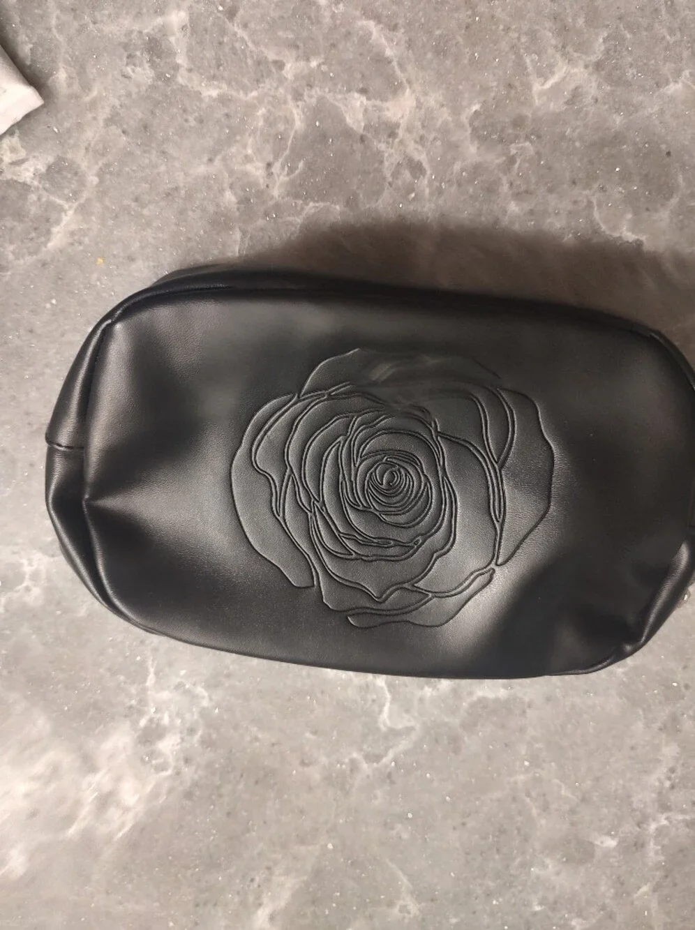 Lancome cosmetic black bag with embossed Rose